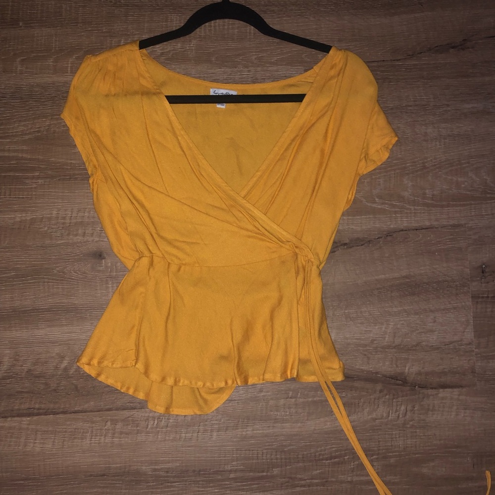 cute yellow fake wrap top
